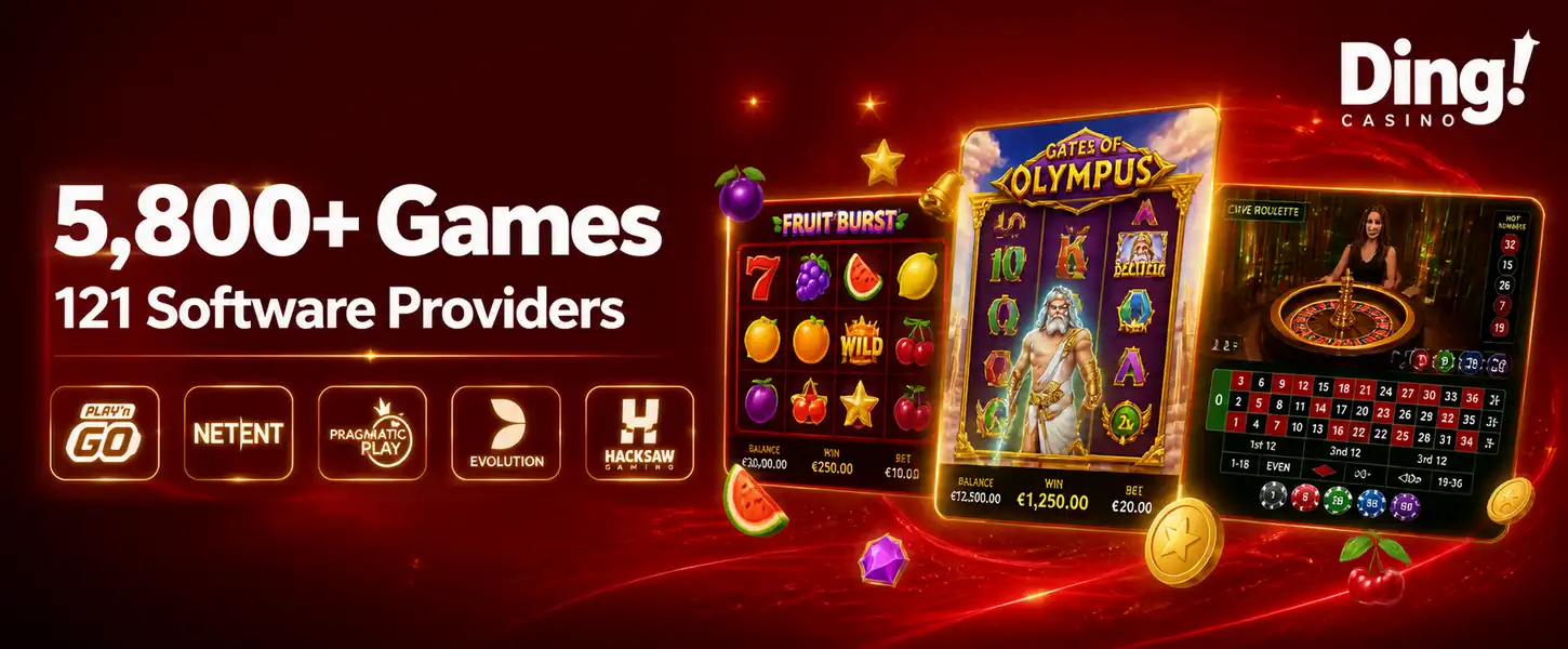 Ding Casino games — 5,800+ slots from 121 providers including Evolution and Pragmatic