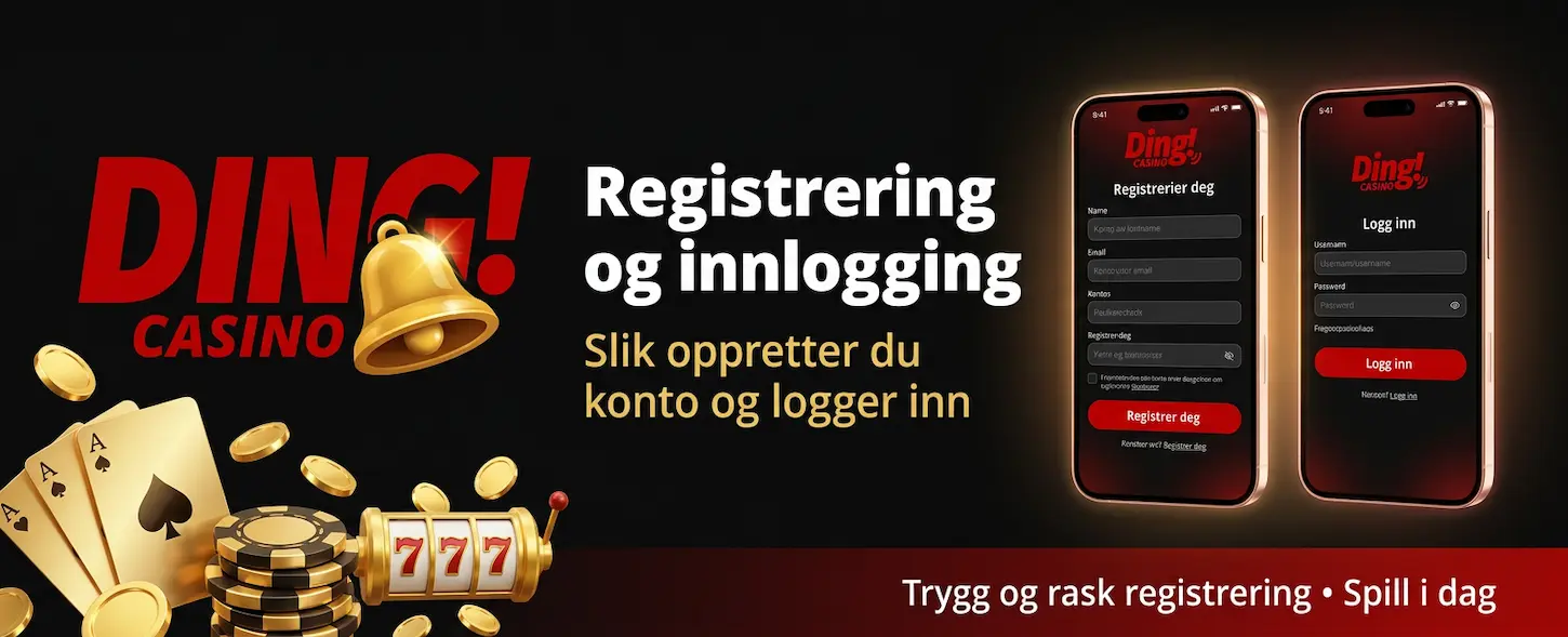 Ding Casino registrering og innlogging – slik oppretter du konto og logger inn på norsk casino.